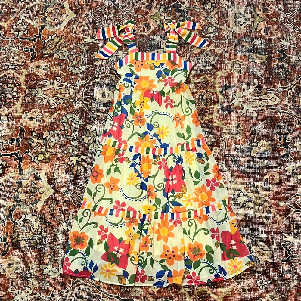 Rare Editions Multicolor Floral Dress with Striped Details